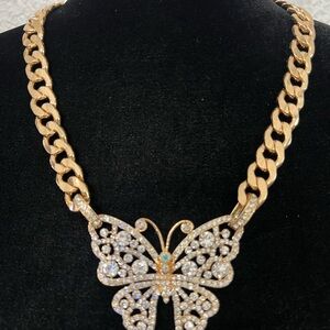 Gold vintage  Natasha  Butterfly Pendant Necklace